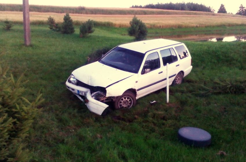  Miroslavo seniūnijoje girto vaikino vairuojamas Golfas nulėkė nuo kelio ir nukirto tris eglutes