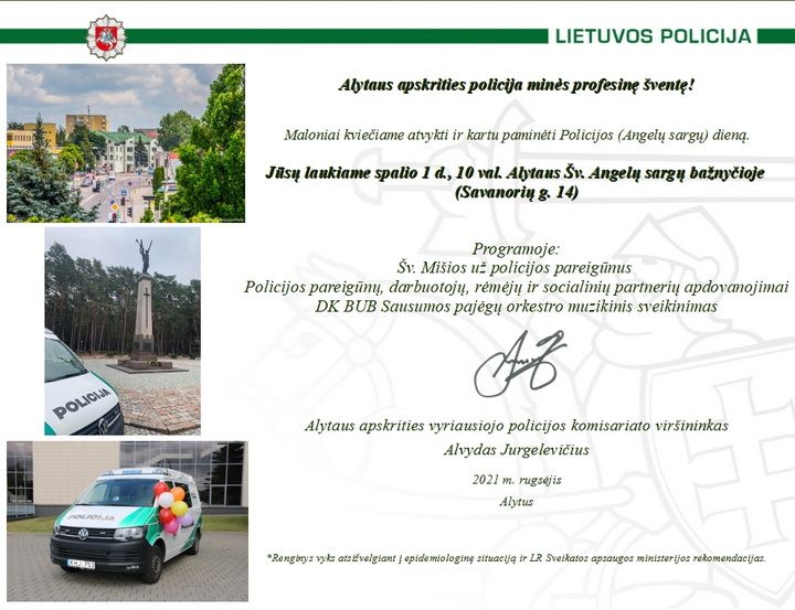  Penktadienį Alytaus policija minės profesinės dienos šventę!