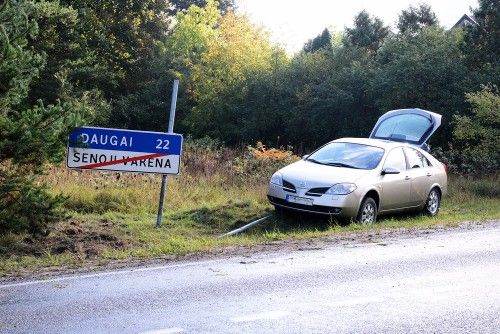  Prie Senosios Varėnos moters vairuojamas automobilis trenkėsi į pakelės ženklą