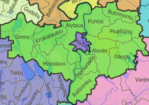  Alytaus rajone nustatytos seniūnijų, pakeistos miestų gyvenamųjų vietovių teritorijų ribos, panaikinti negyvenami kaimai