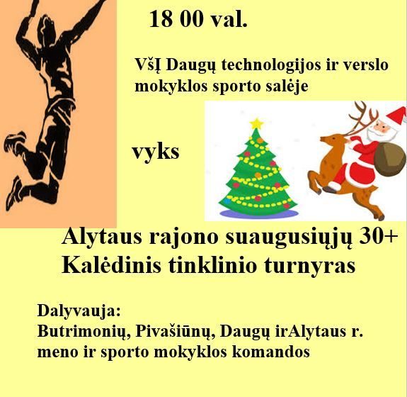  Ketvirtadienį Dauguose vyks Alytaus rajono suaugusiųjų 30+ Kalėdinis tinklinio turnyras