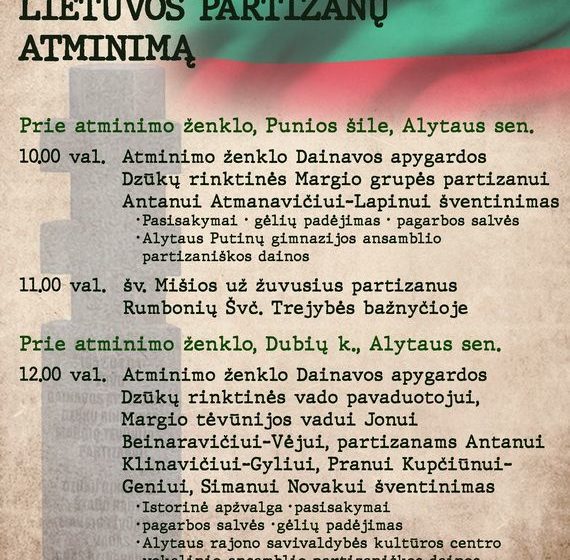  Kviečiame penktadienį pagerbti žuvusius Dainavos apygardos Dzūkų rinktinės Margio grupės partizanus