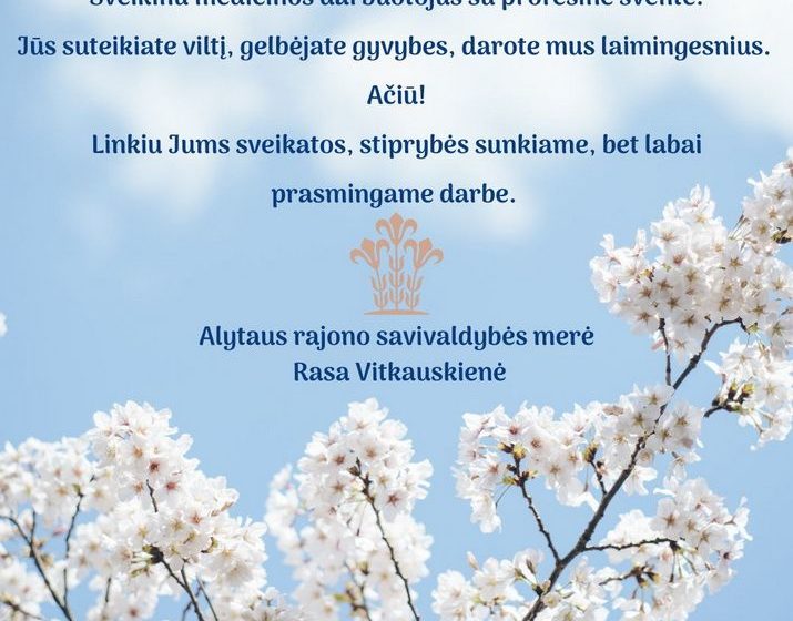  Alytaus rajono merės Rasos Vitkauskienės sveikinimas medicinos darbuotojams