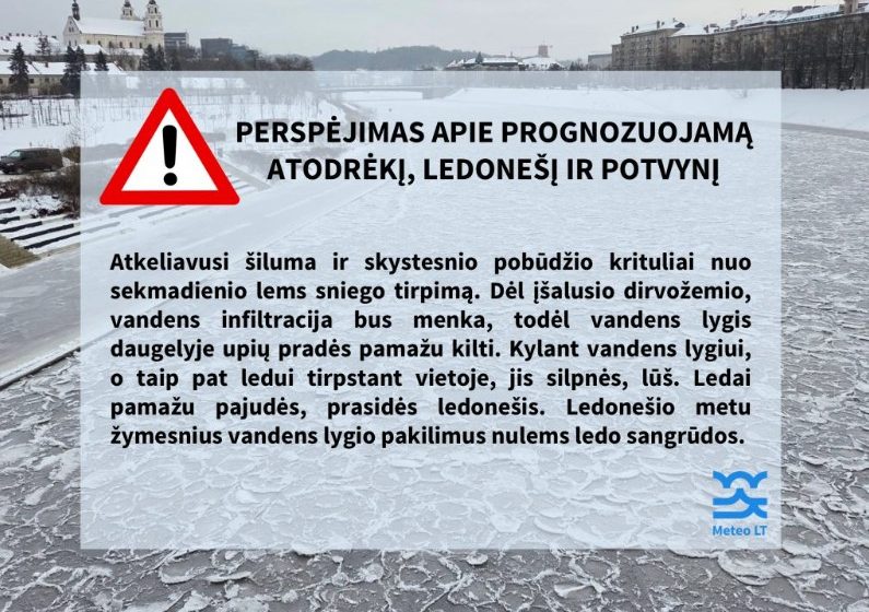  Perspėjimas apie prognozuojamą atodrėkį, ledonešį ir potvynį