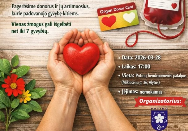  Kovo 28 d. Alytaus Putinų bendruomenė kviečia į donorystės vakarą