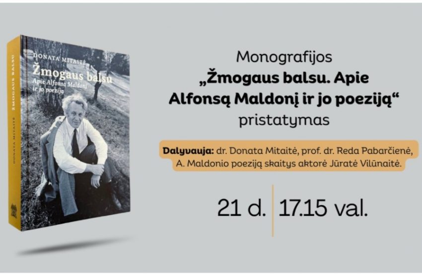  Gegužės 21 d. Alytuje – renginys „Žmogaus balsu: apie Alfonsą Maldonį ir jo poeziją”