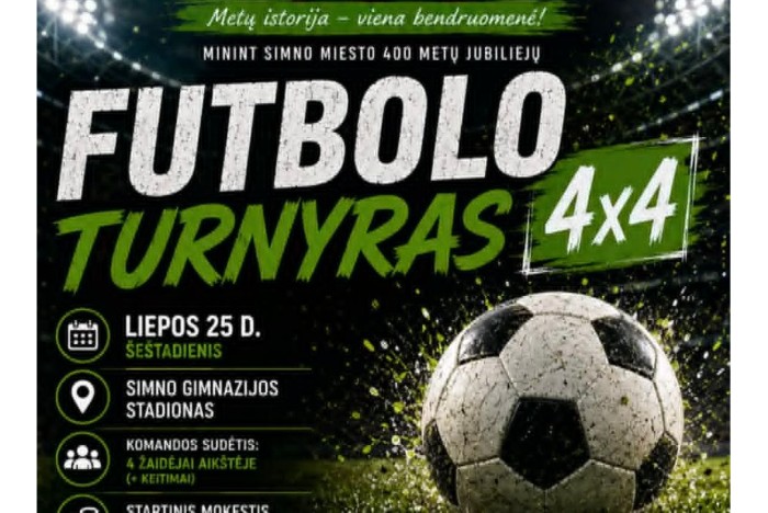  Liepos 25 d. Simno bendruomenė kviečia į futbolo turnyrą 4×4